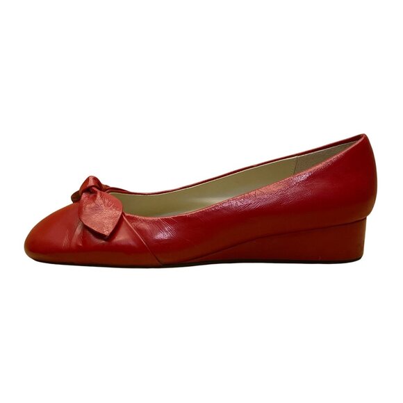 Lazio Collezione Women’s Red Leather Bow Slip-On Jade Wedge Pumps Size 7.5M - Picture 4 of 9